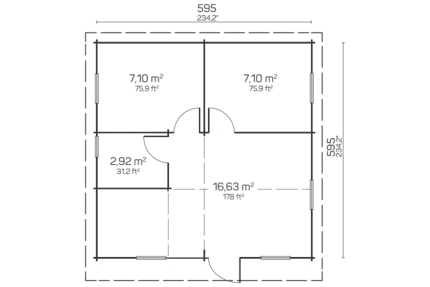 Plano arquitectónico de una oficina moderna de Grupo Tene con áreas de 7,10 m² y 16,63 m², ideal para espacios de trabajo eficientes.