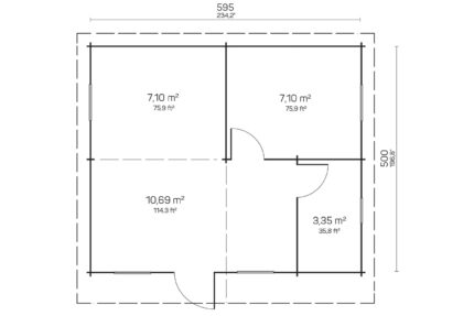Plano arquitectónico de distribución de espacios de Grupo Tene, mostrando áreas y dimensiones detalladas en metros cuadrados.
