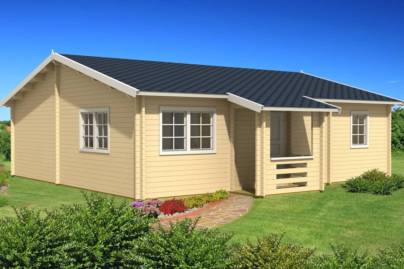 Casa de madera en Estonia de 70,3 m² Casa de madera moderna en Estonia con estructura de madera y techo a dos aguas, ideal para viviendas rurales o vacaciones.