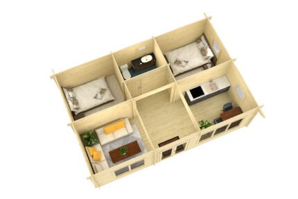 Plano de vivienda de Grupo Tene mostrando distribución de habitaciones y espacios interiores.