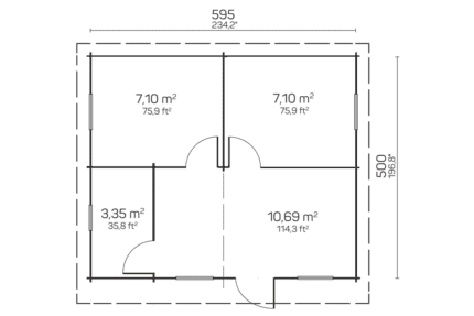 Plano arquitectónico de distribución de espacios de Grupo Tene, mostrando áreas de diferentes tamaños y distribución interna.