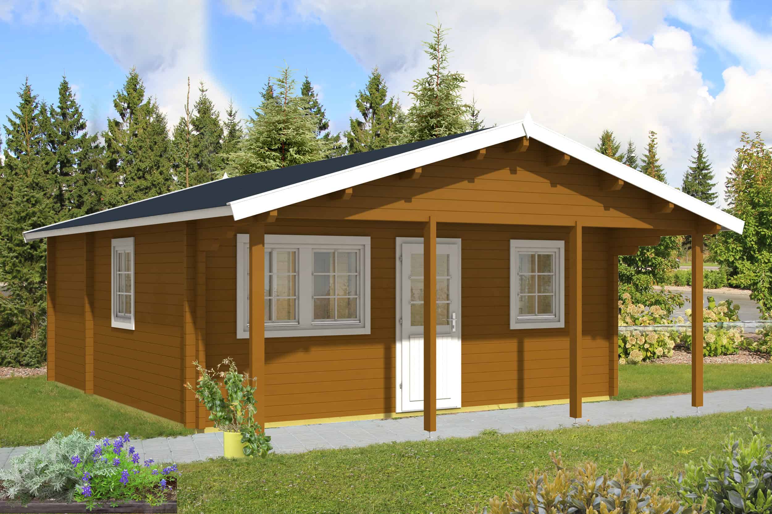 Casa de madera moderna para jardín Casa de madera moderna en jardín con estructura de madera y ventanas grandes, ideal para espacios exteriores y proyectos de construcción ecológica.