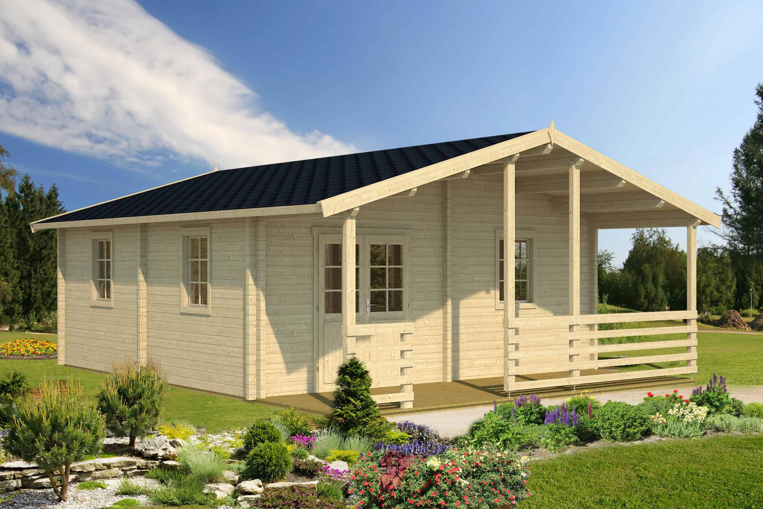 Casa de madera moderna de Grupo Tene Casa de madera moderna con porche en un entorno natural, construida por Grupo Tene, especialista en estructuras de madera y construcción sostenible.