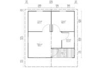 Plano arquitectónico de una vivienda de Grupo Tene mostrando habitaciones y dimensiones en metros y pies.